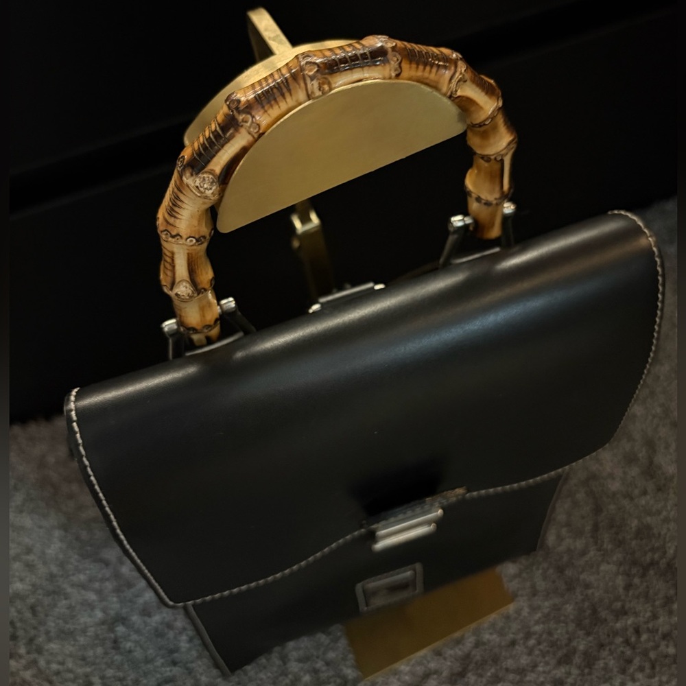 Dooney & Bourke Black Leather Bamboo-Handle Backpack - Picture 2 of 12